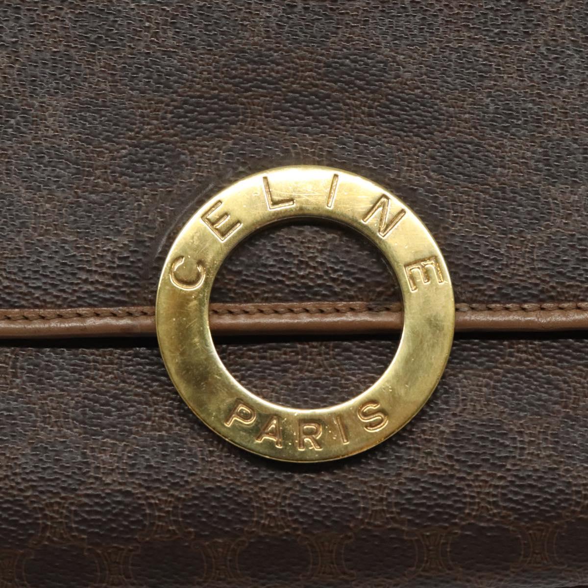 CELINE Macadam Canvas Shoulder Bag PVC Leather Brown Gold Auth 119072