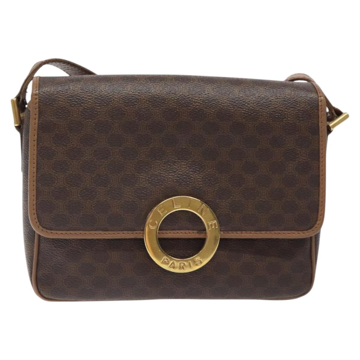 CELINE Macadam Canvas Shoulder Bag PVC Leather Brown Gold Auth 119072