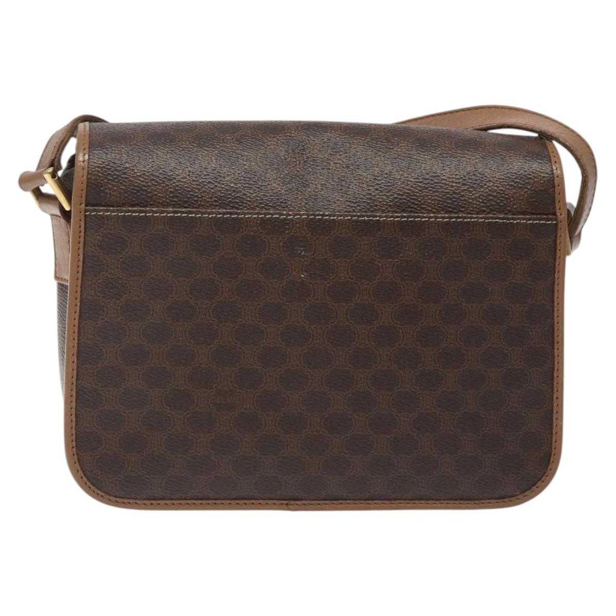 CELINE Macadam Canvas Shoulder Bag PVC Leather Brown Gold Auth 119072