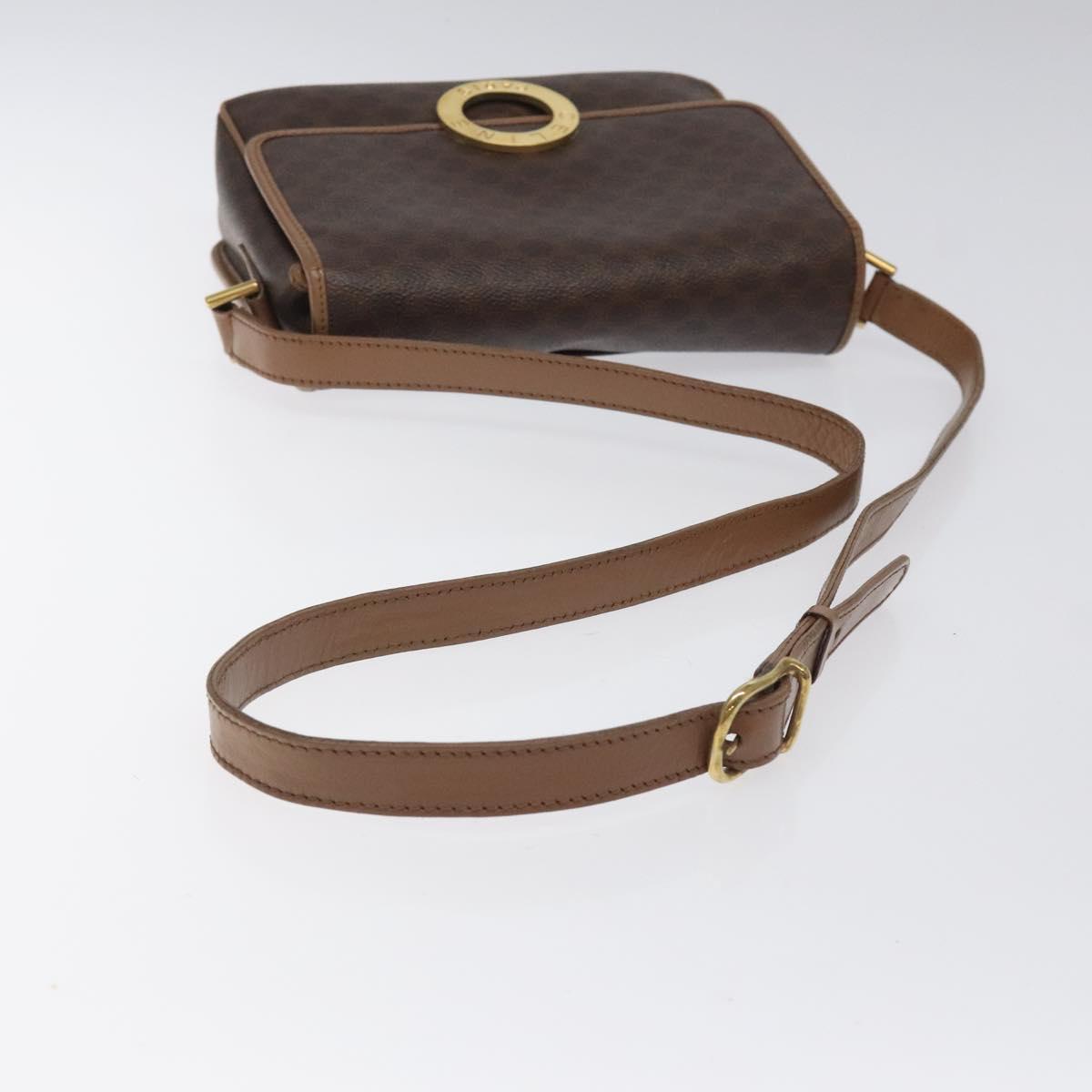 CELINE Macadam Canvas Shoulder Bag PVC Leather Brown Gold Auth 119072