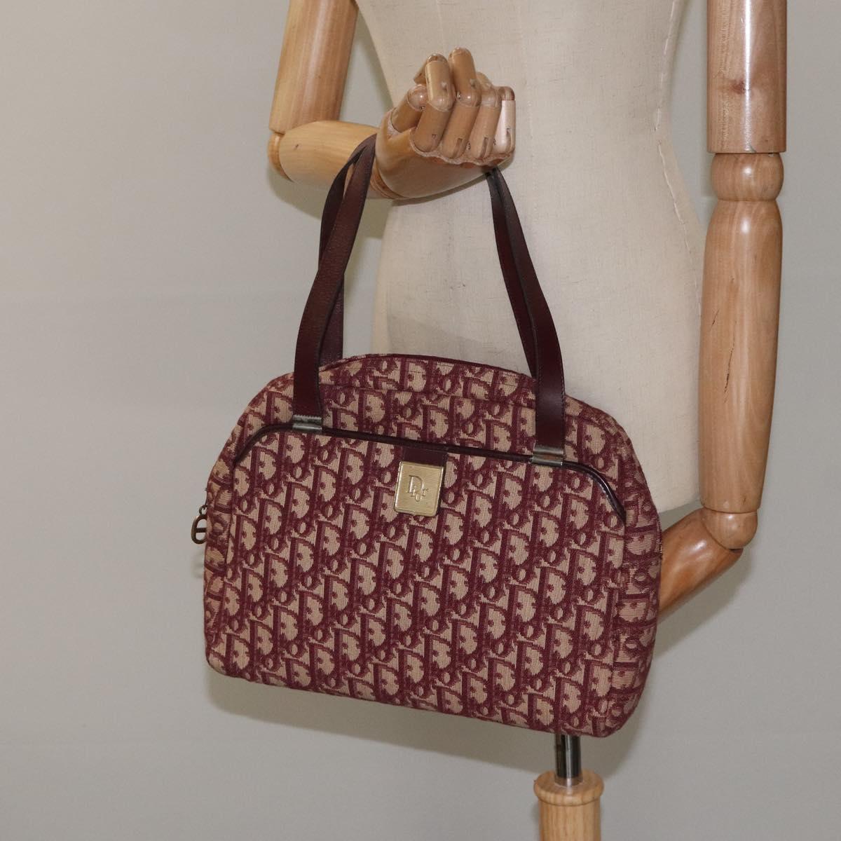 Christian Dior Trotter Canvas Hand Bag Red Gold Auth 119073