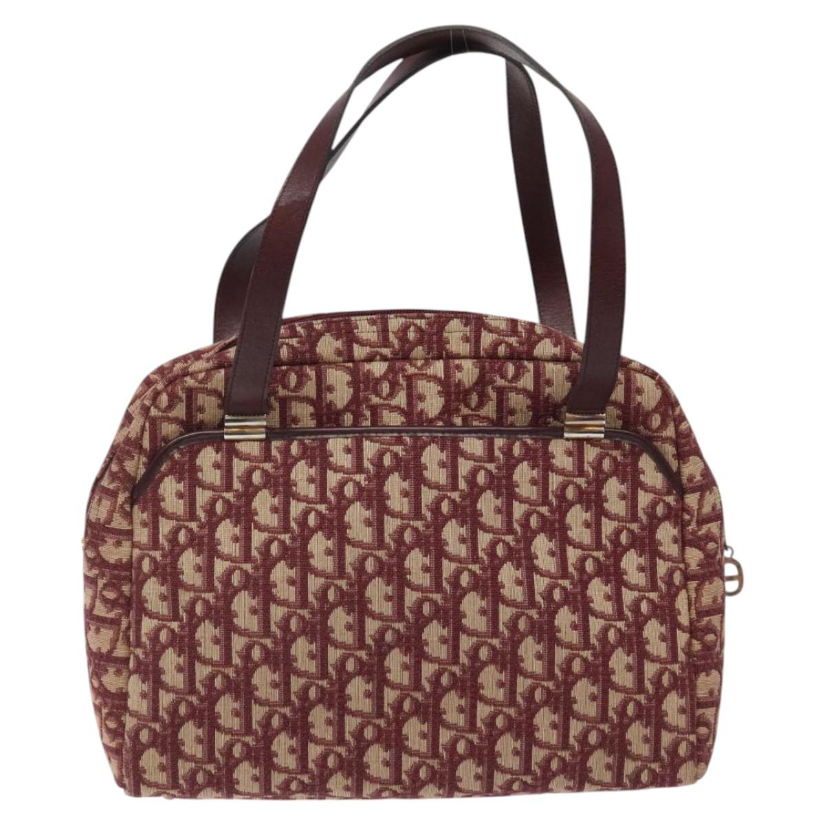 Christian Dior Trotter Canvas Hand Bag Red Gold Auth 119073