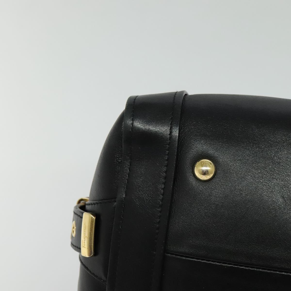 Salvatore Ferragamo Gancini Hand Bag Leather Black Gold Auth 119077