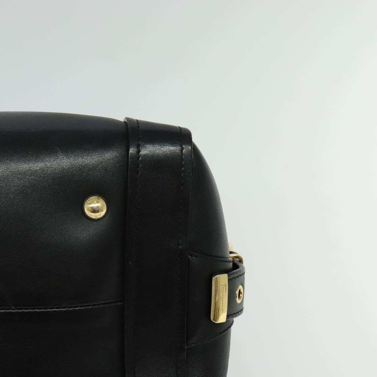 Salvatore Ferragamo Gancini Hand Bag Leather Black Gold Auth 119077