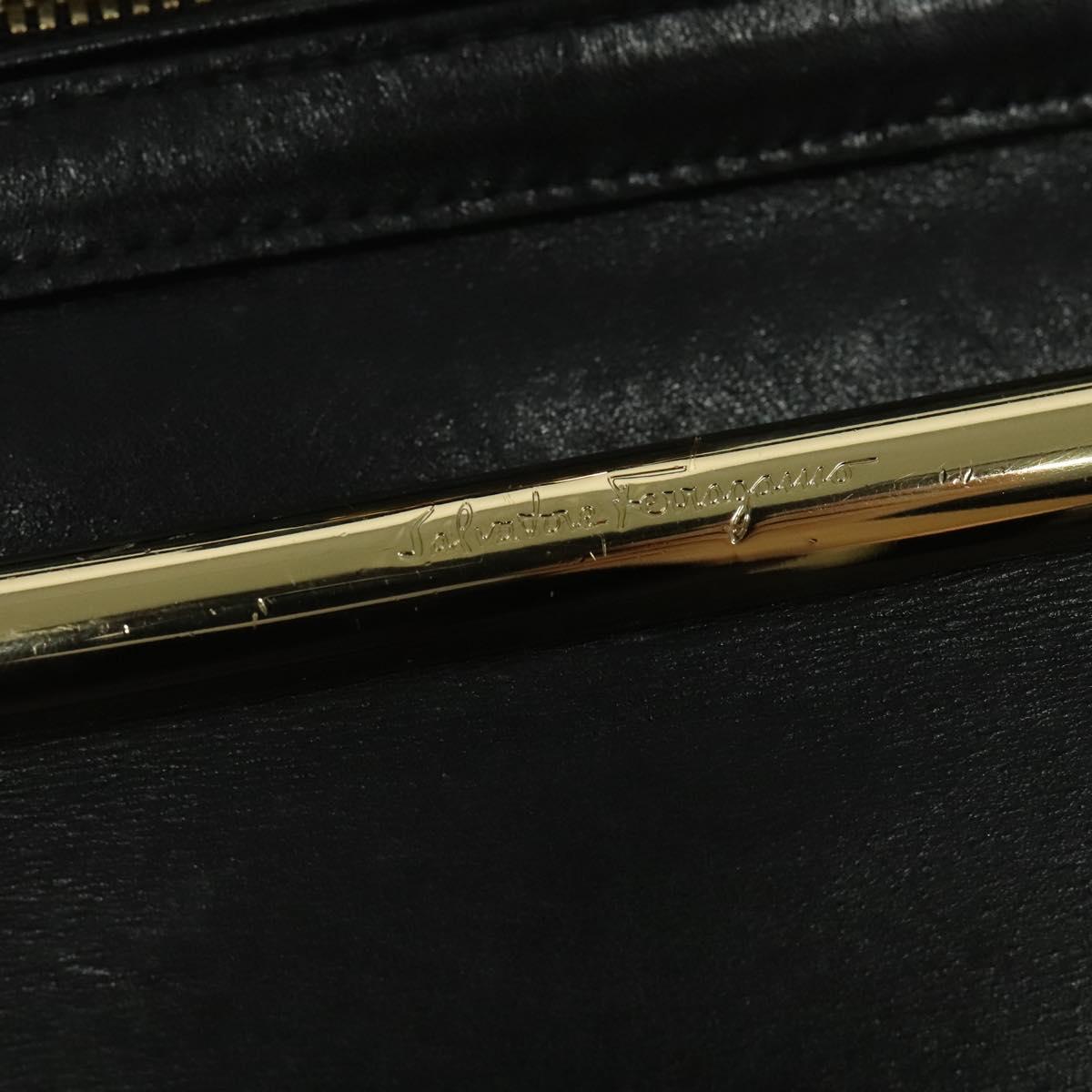 Salvatore Ferragamo Gancini Hand Bag Leather Black Gold Auth 119077