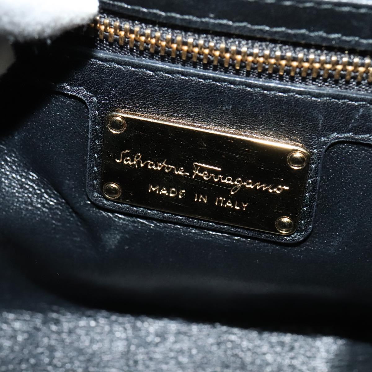 Salvatore Ferragamo Gancini Hand Bag Leather Black Gold Auth 119077