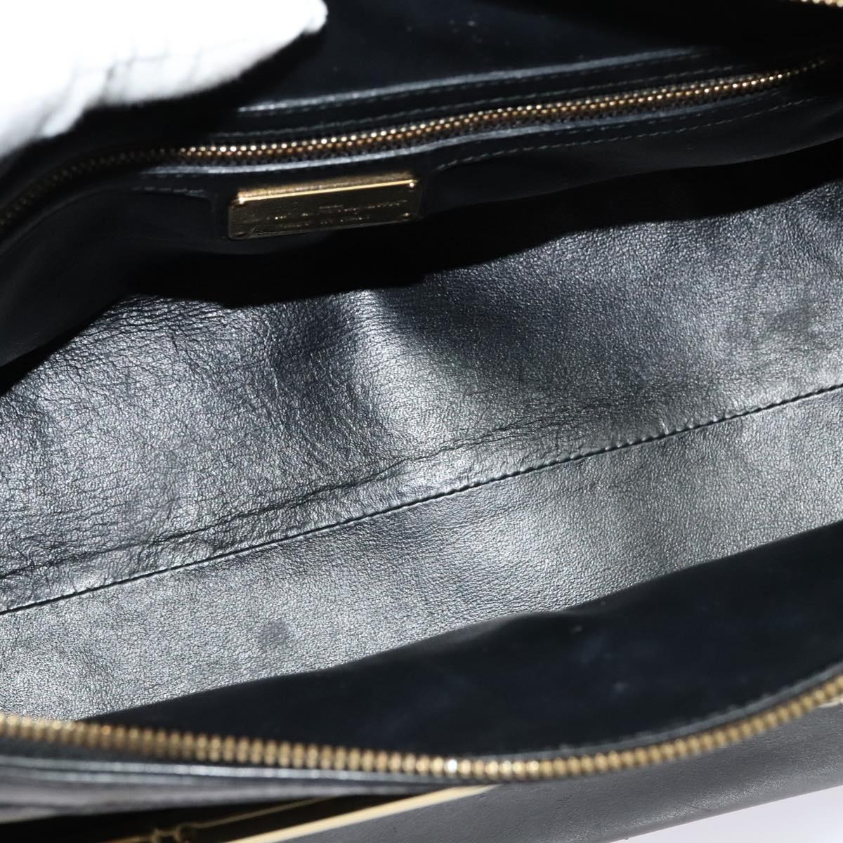 Salvatore Ferragamo Gancini Hand Bag Leather Black Gold Auth 119077