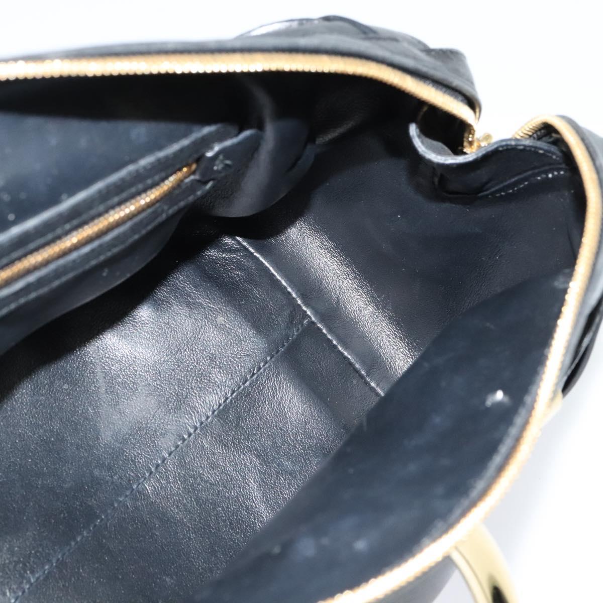 Salvatore Ferragamo Gancini Hand Bag Leather Black Gold Auth 119077