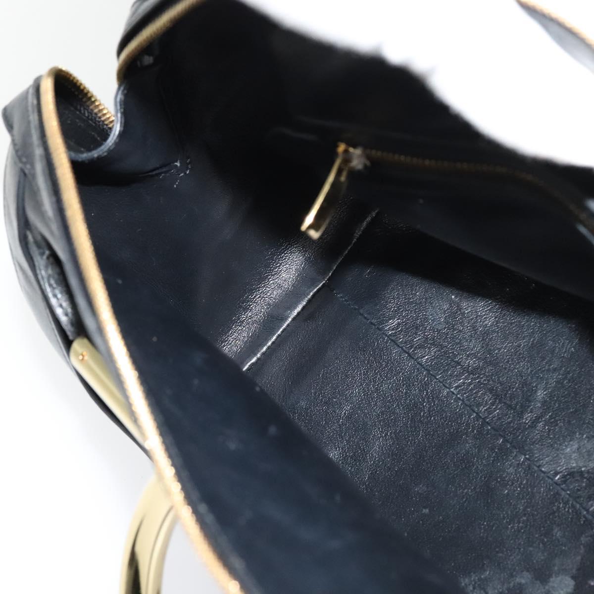 Salvatore Ferragamo Gancini Hand Bag Leather Black Gold Auth 119077