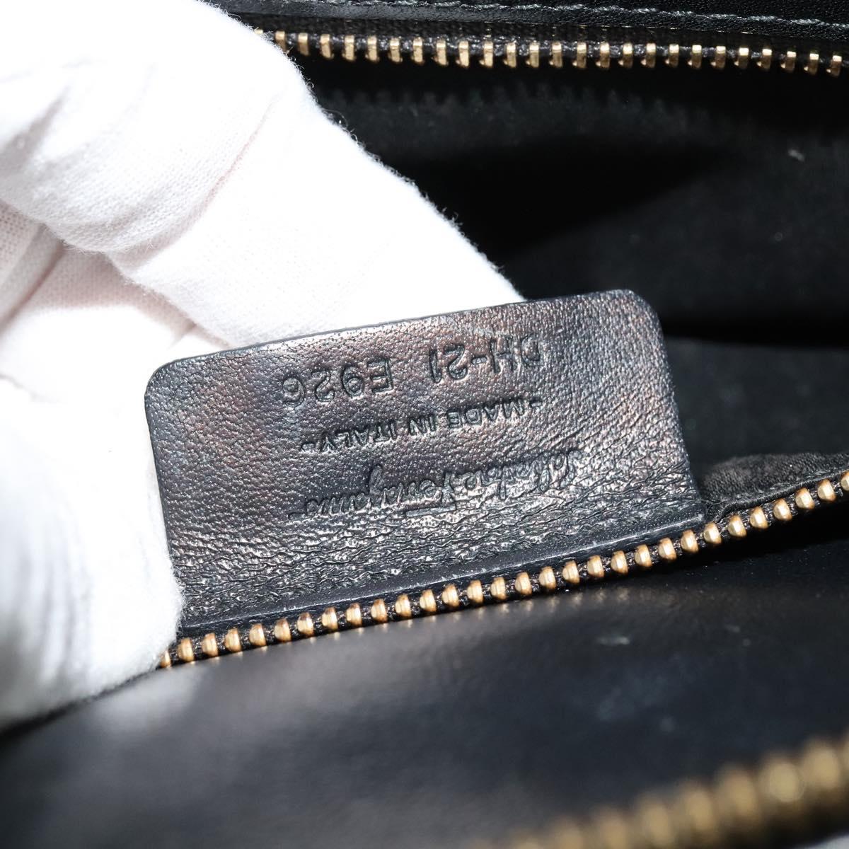 Salvatore Ferragamo Gancini Hand Bag Leather Black Gold Auth 119077