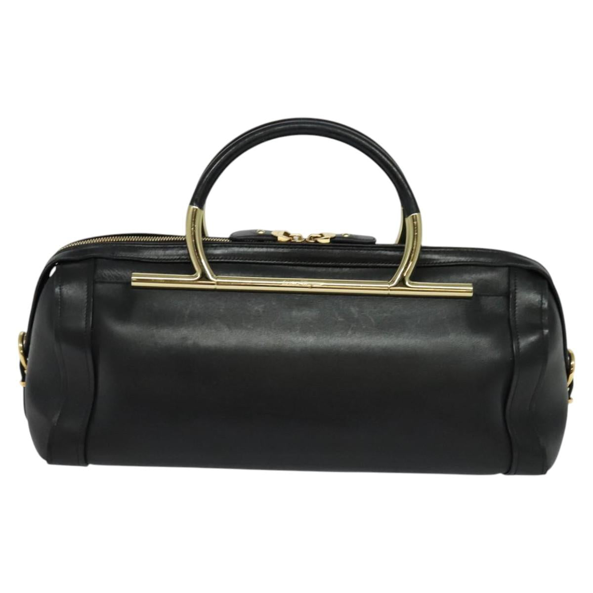 Salvatore Ferragamo Gancini Hand Bag Leather Black Gold Auth 119077