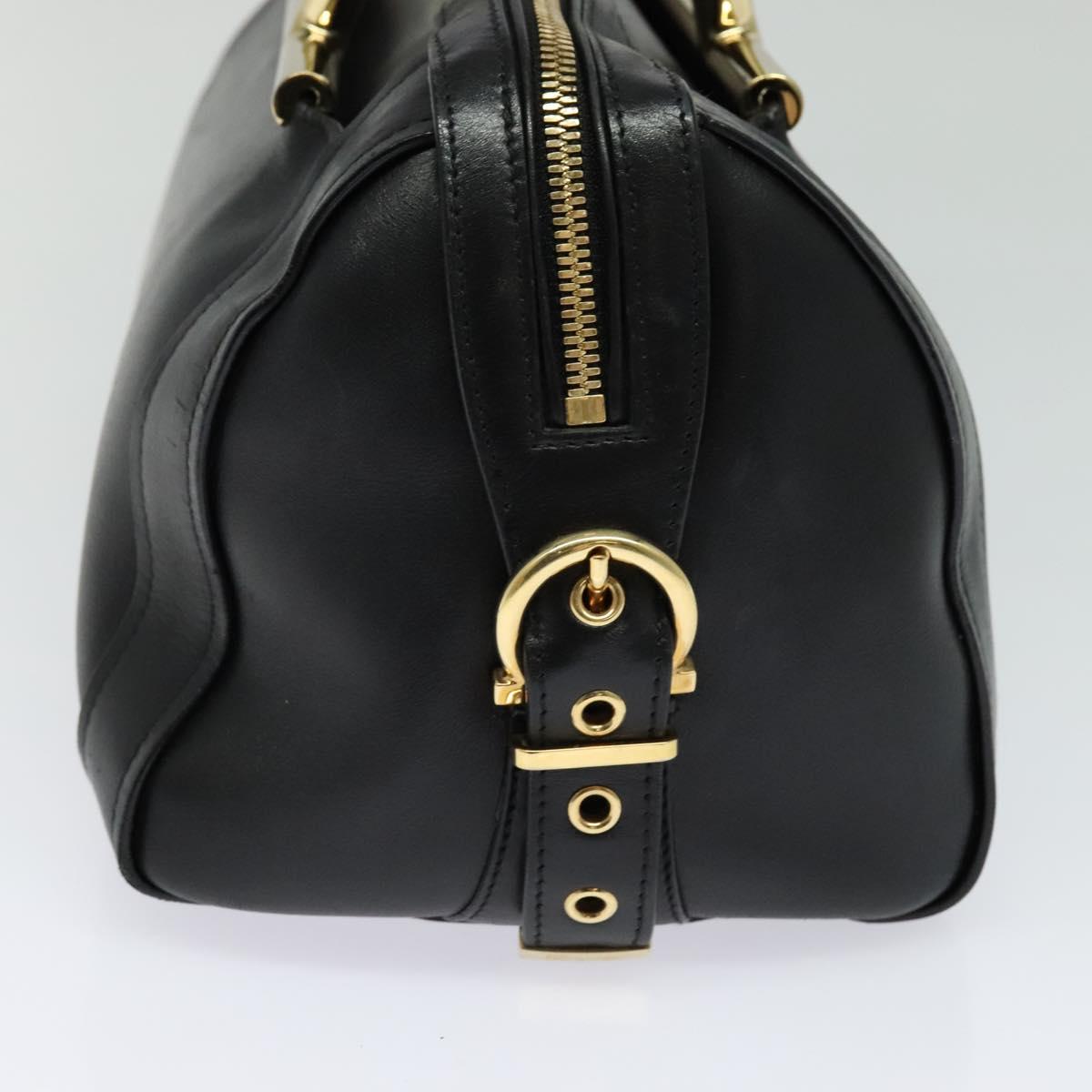 Salvatore Ferragamo Gancini Hand Bag Leather Black Gold Auth 119077