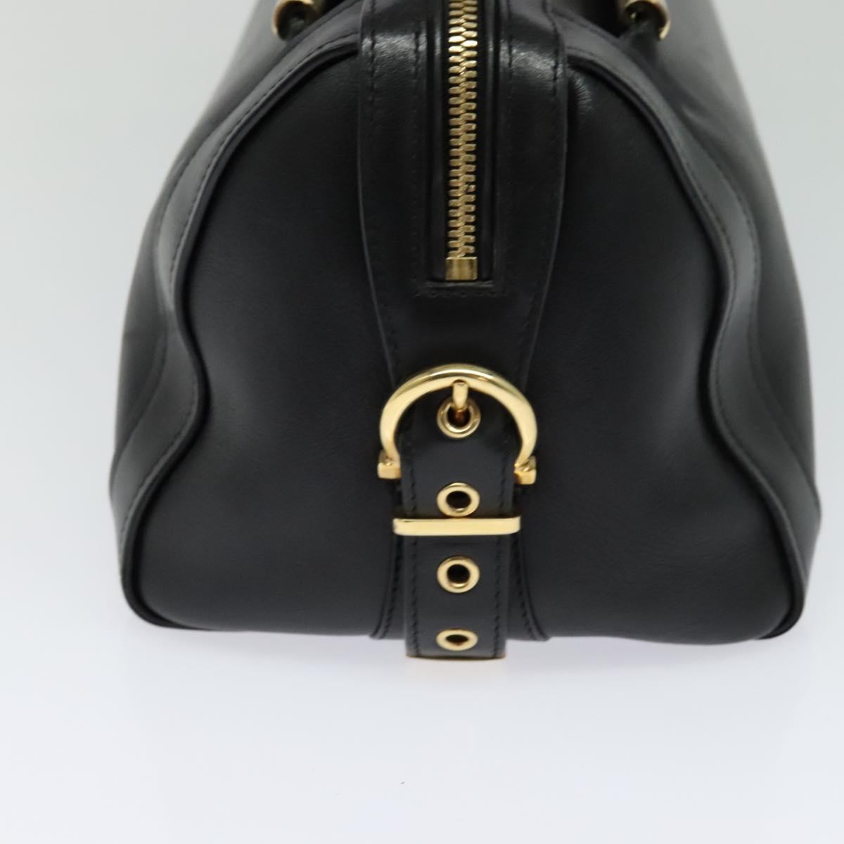 Salvatore Ferragamo Gancini Hand Bag Leather Black Gold Auth 119077