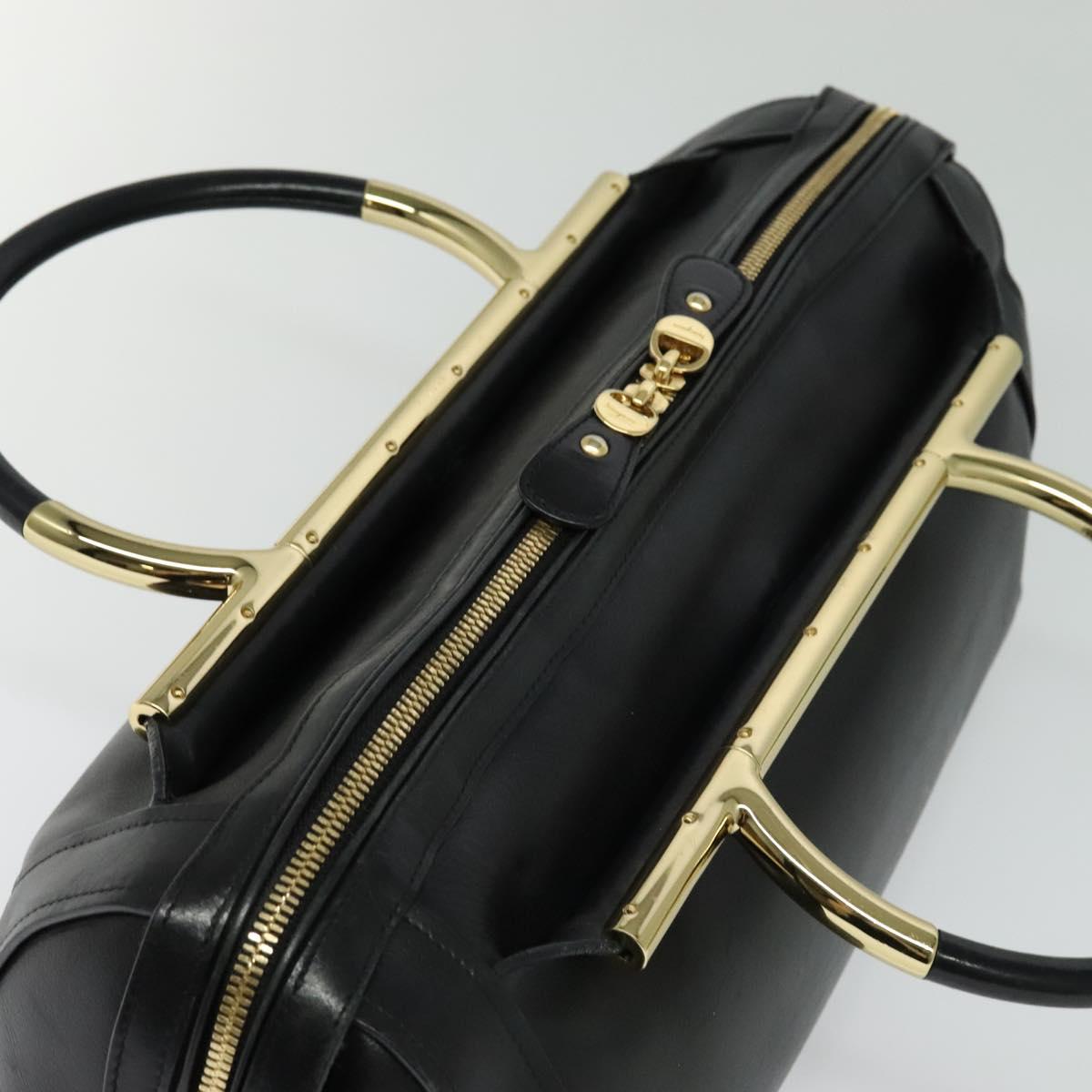 Salvatore Ferragamo Gancini Hand Bag Leather Black Gold Auth 119077