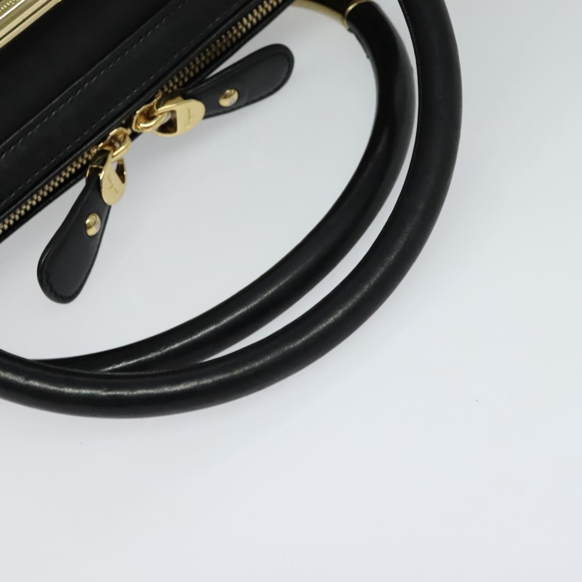 Salvatore Ferragamo Gancini Hand Bag Leather Black Gold Auth 119077