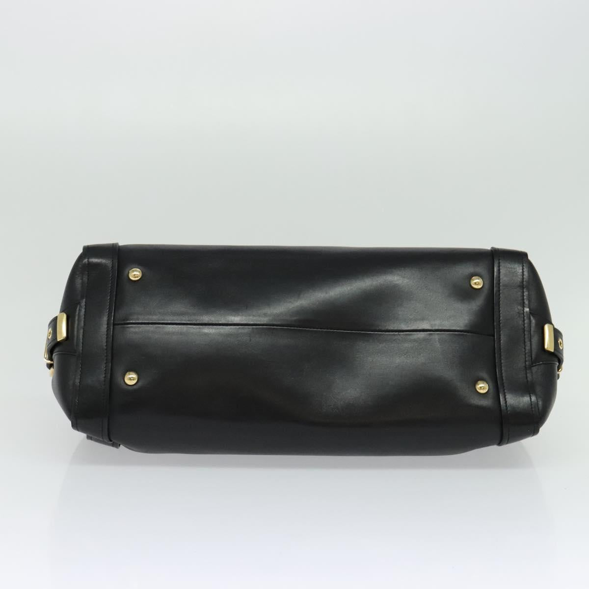 Salvatore Ferragamo Gancini Hand Bag Leather Black Gold Auth 119077