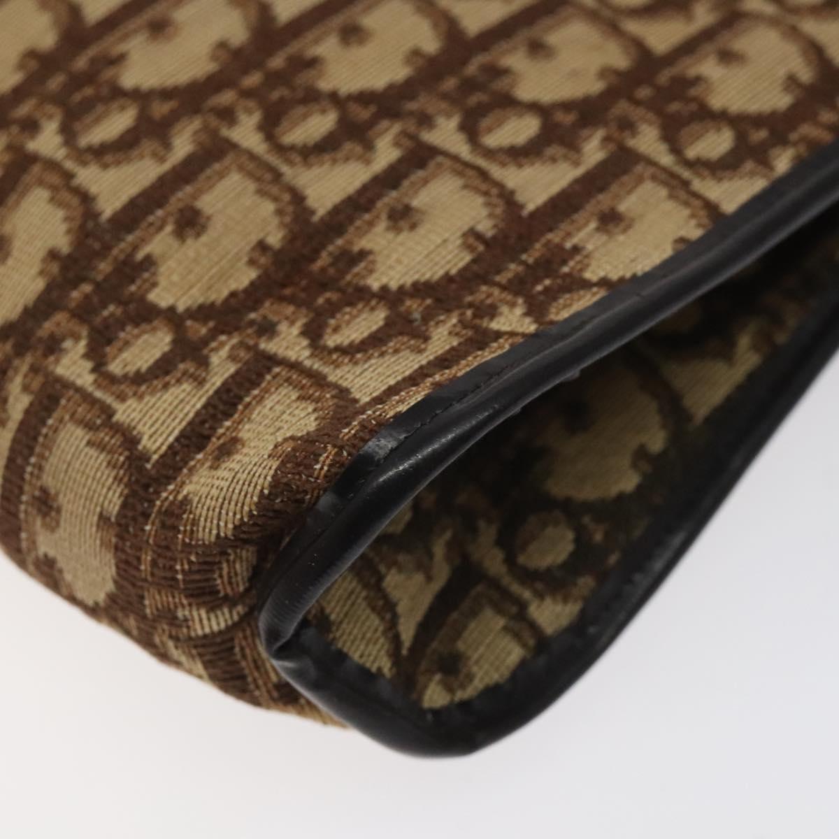 Christian Dior Trotter Canvas Shoulder Bag Brown Gold Auth 119091