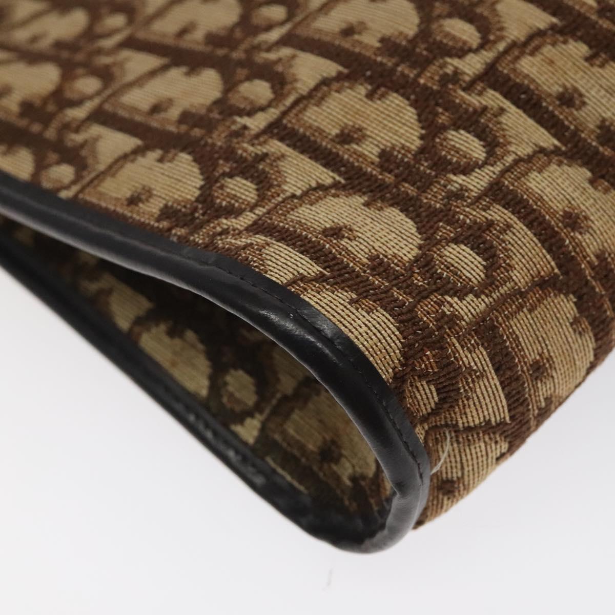 Christian Dior Trotter Canvas Shoulder Bag Brown Gold Auth 119091