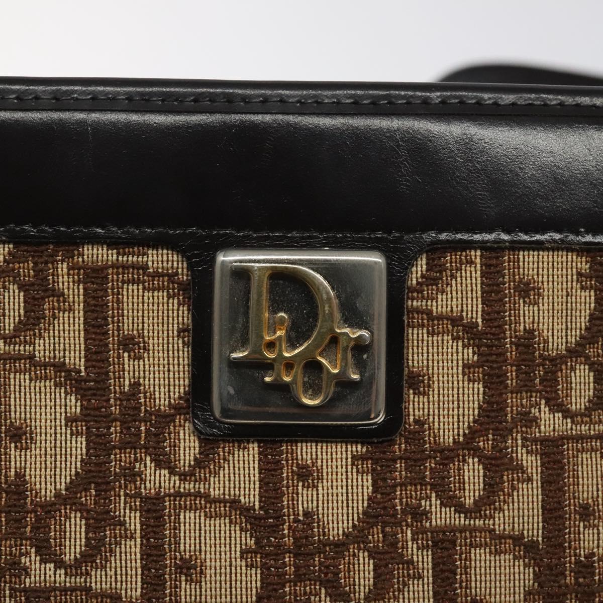 Christian Dior Trotter Canvas Shoulder Bag Brown Gold Auth 119091