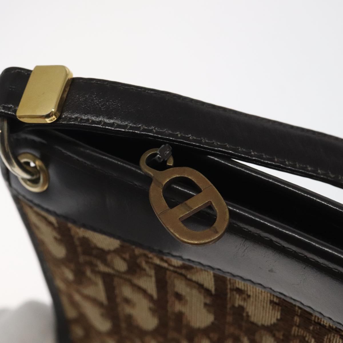 Christian Dior Trotter Canvas Shoulder Bag Brown Gold Auth 119091