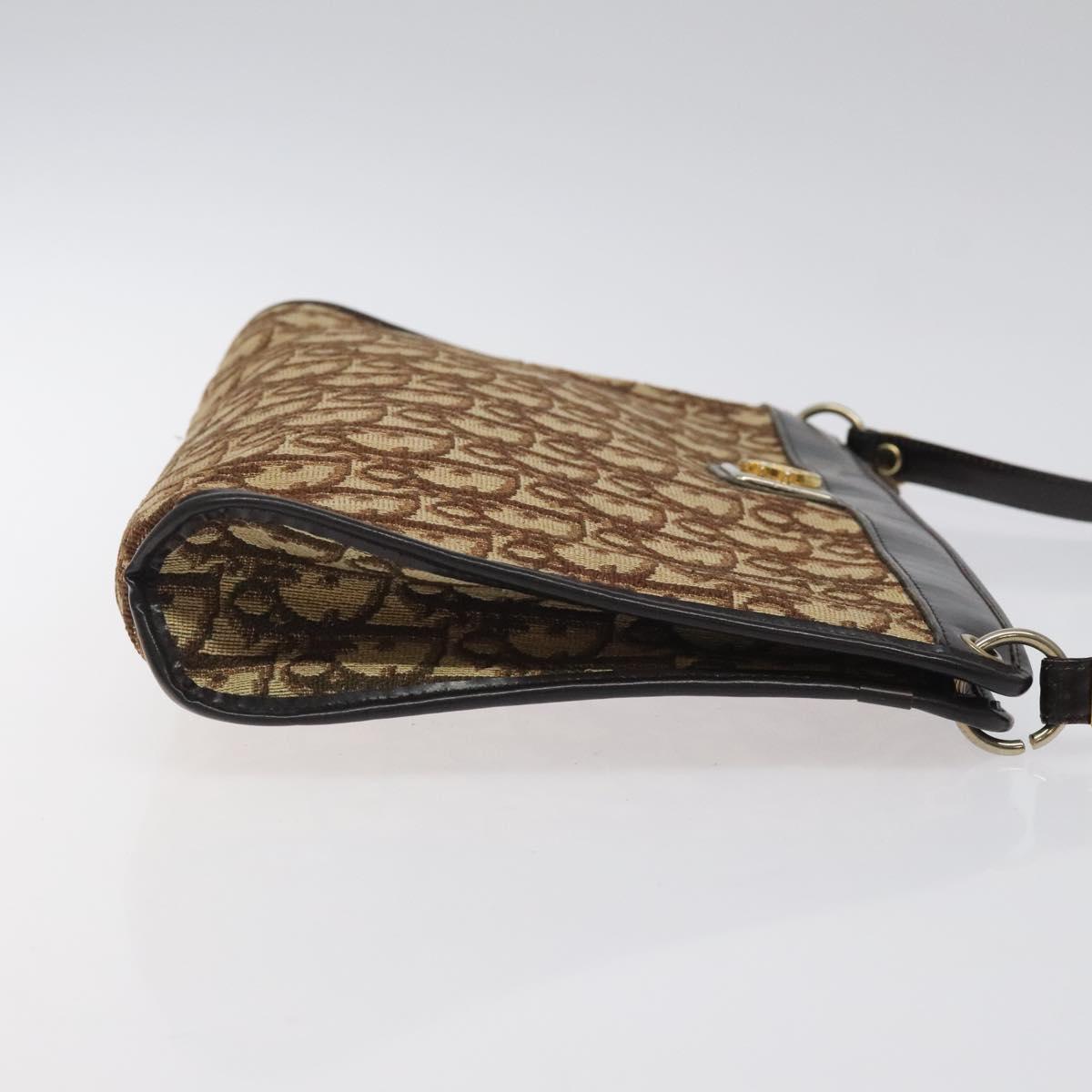 Christian Dior Trotter Canvas Shoulder Bag Brown Gold Auth 119091