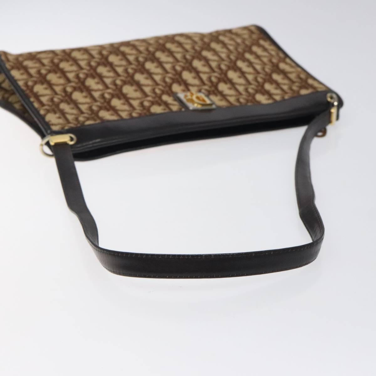 Christian Dior Trotter Canvas Shoulder Bag Brown Gold Auth 119091