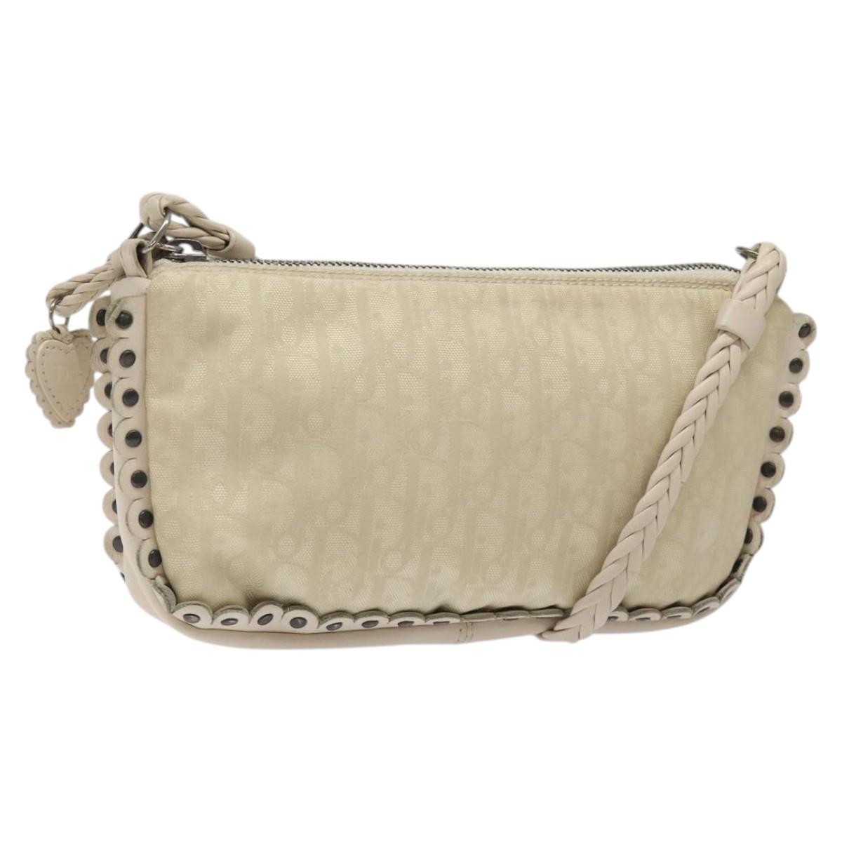 Christian Dior Trotter Canvas Shoulder Bag White Auth 119092A