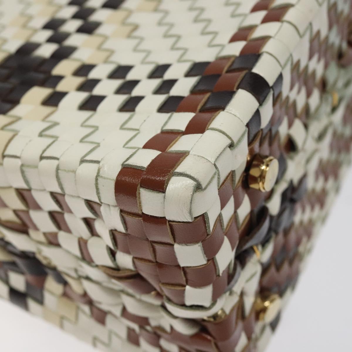 Salvatore Ferragamo Gancini Hand Bag Leather White Gold Auth 119098