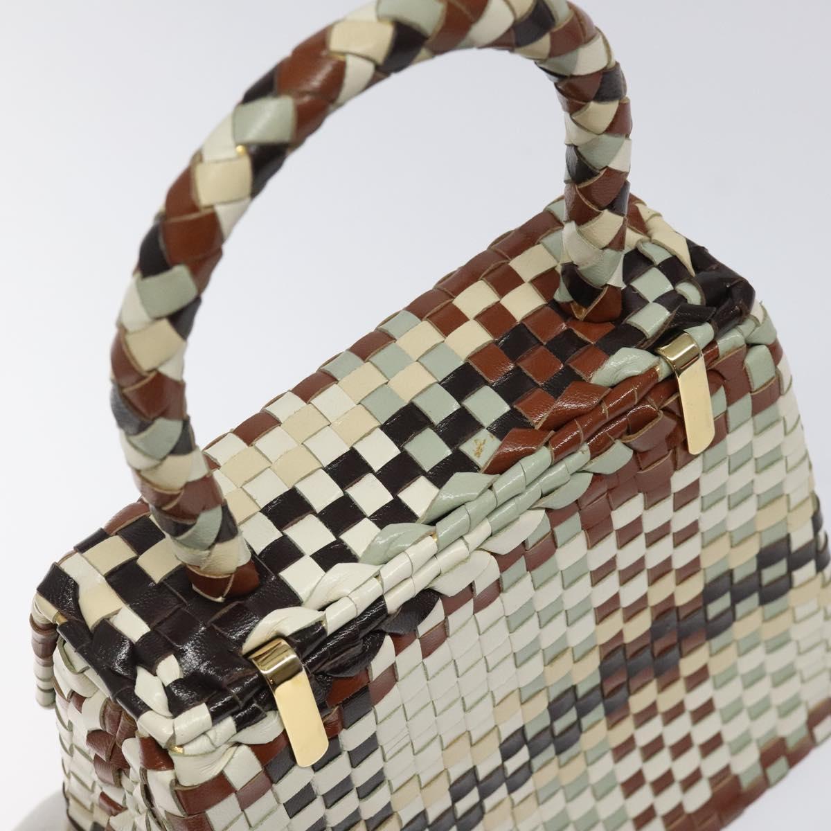 Salvatore Ferragamo Gancini Hand Bag Leather White Gold Auth 119098