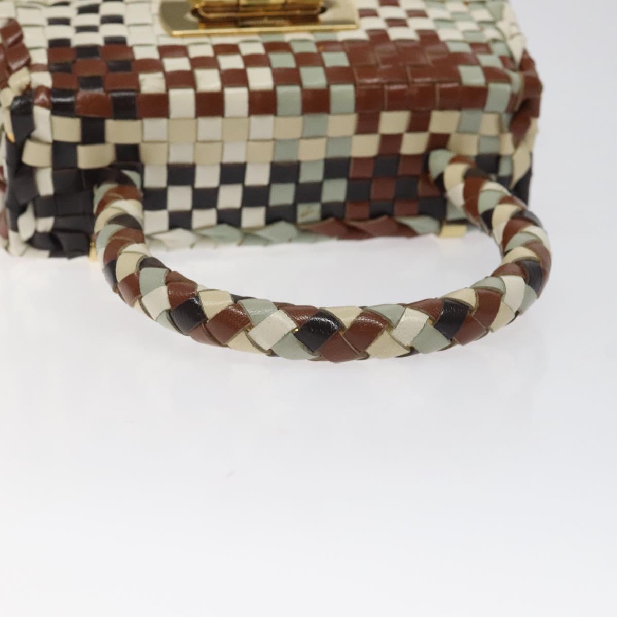 Salvatore Ferragamo Gancini Hand Bag Leather White Gold Auth 119098