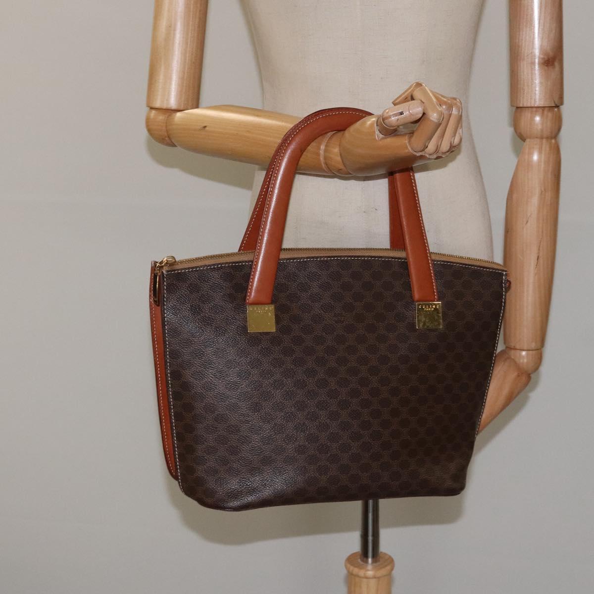 CELINE Macadam Canvas Hand Bag PVC Leather Brown Gold Auth 119138