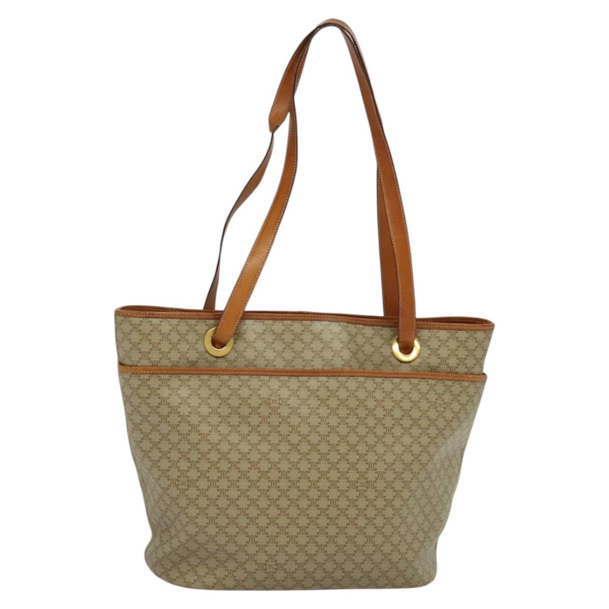 CELINE Macadam Canvas Tote Bag Beige Gold Auth 119139