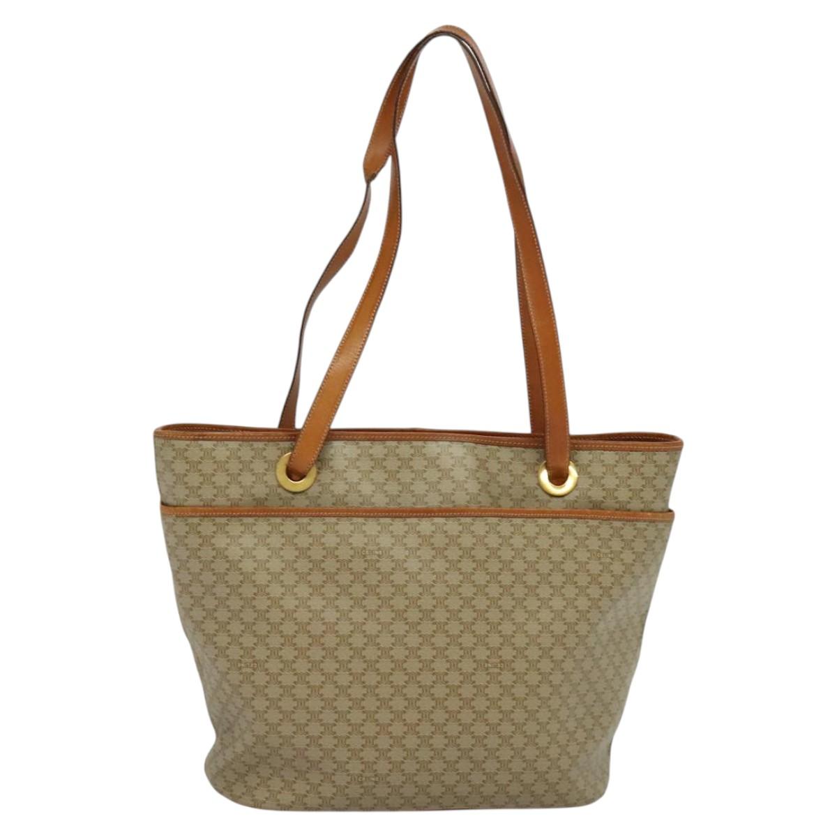 CELINE Macadam Canvas Tote Bag Beige Gold Auth 119139
