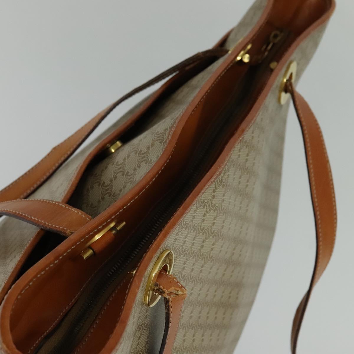 CELINE Macadam Canvas Tote Bag Beige Gold Auth 119139