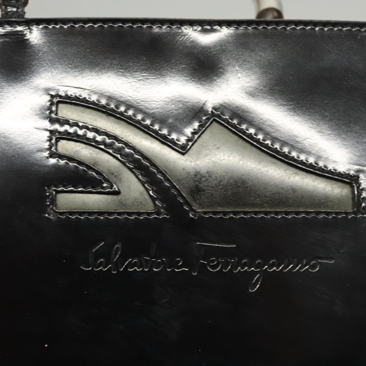 Salvatore Ferragamo Hand Bag Enamel Black Auth 119146