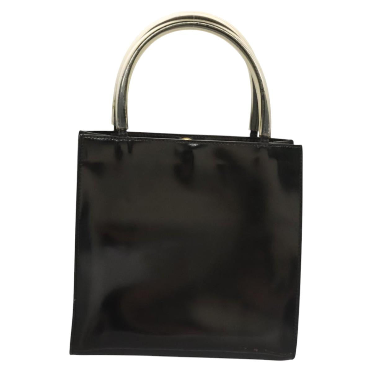 Salvatore Ferragamo Hand Bag Enamel Black Auth 119146