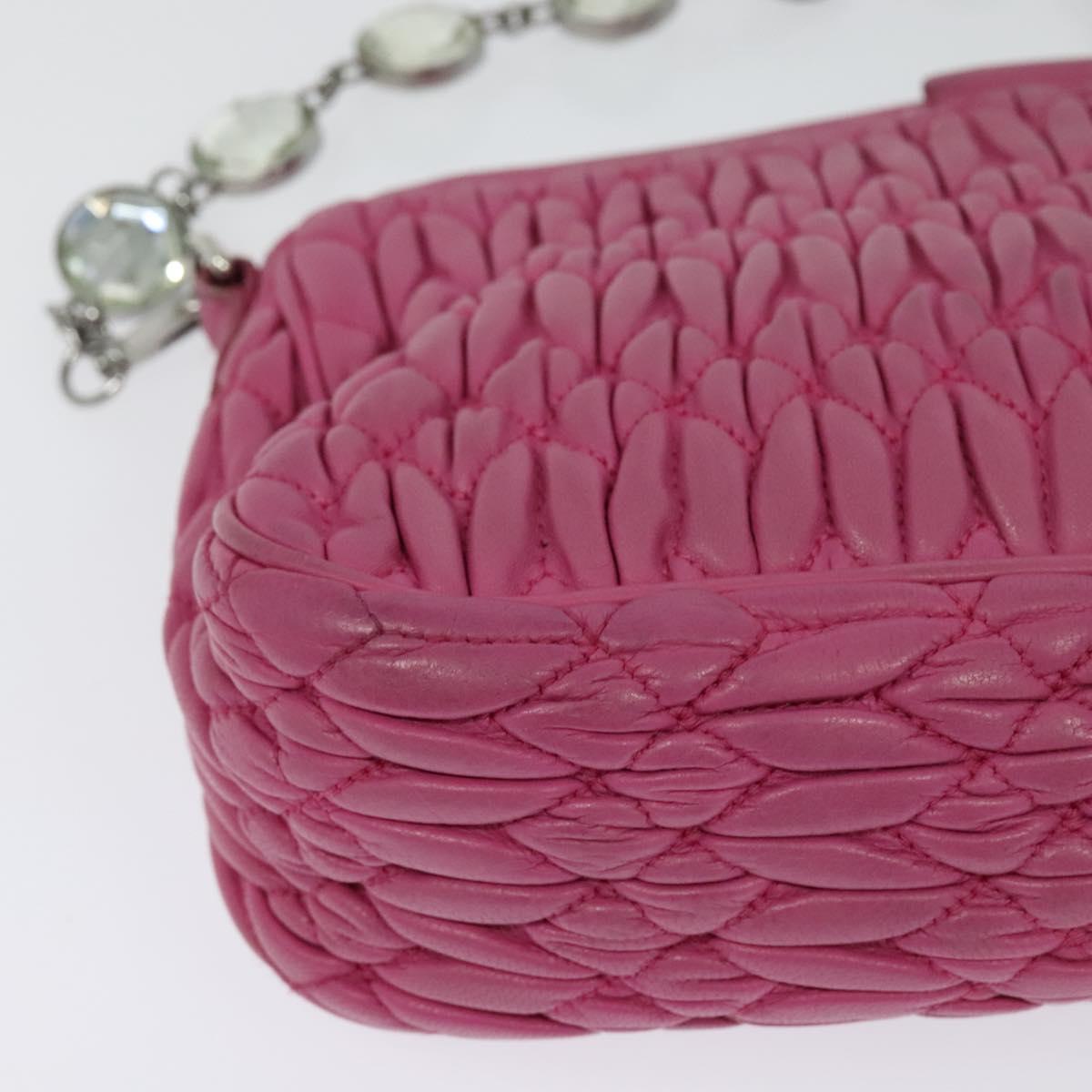 Miu Miu Matelasse Bijoux Hand Bag Leather 2way Pink Silver Auth 119162