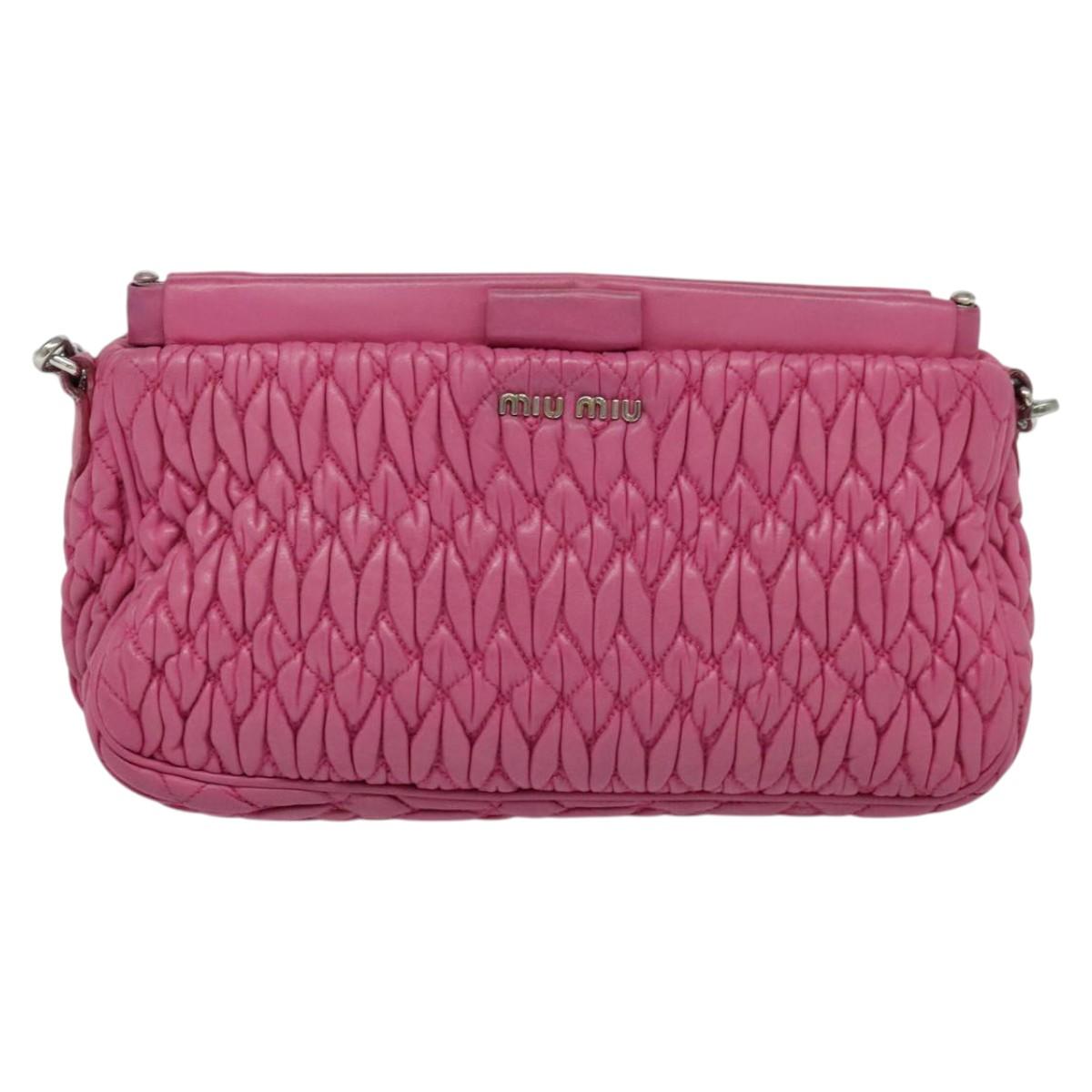 Miu Miu Matelasse Bijoux Hand Bag Leather 2way Pink Silver Auth 119162