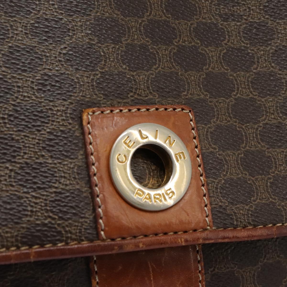 CELINE Macadam Canvas Shoulder Bag PVC Leather Brown Gold Auth 119165