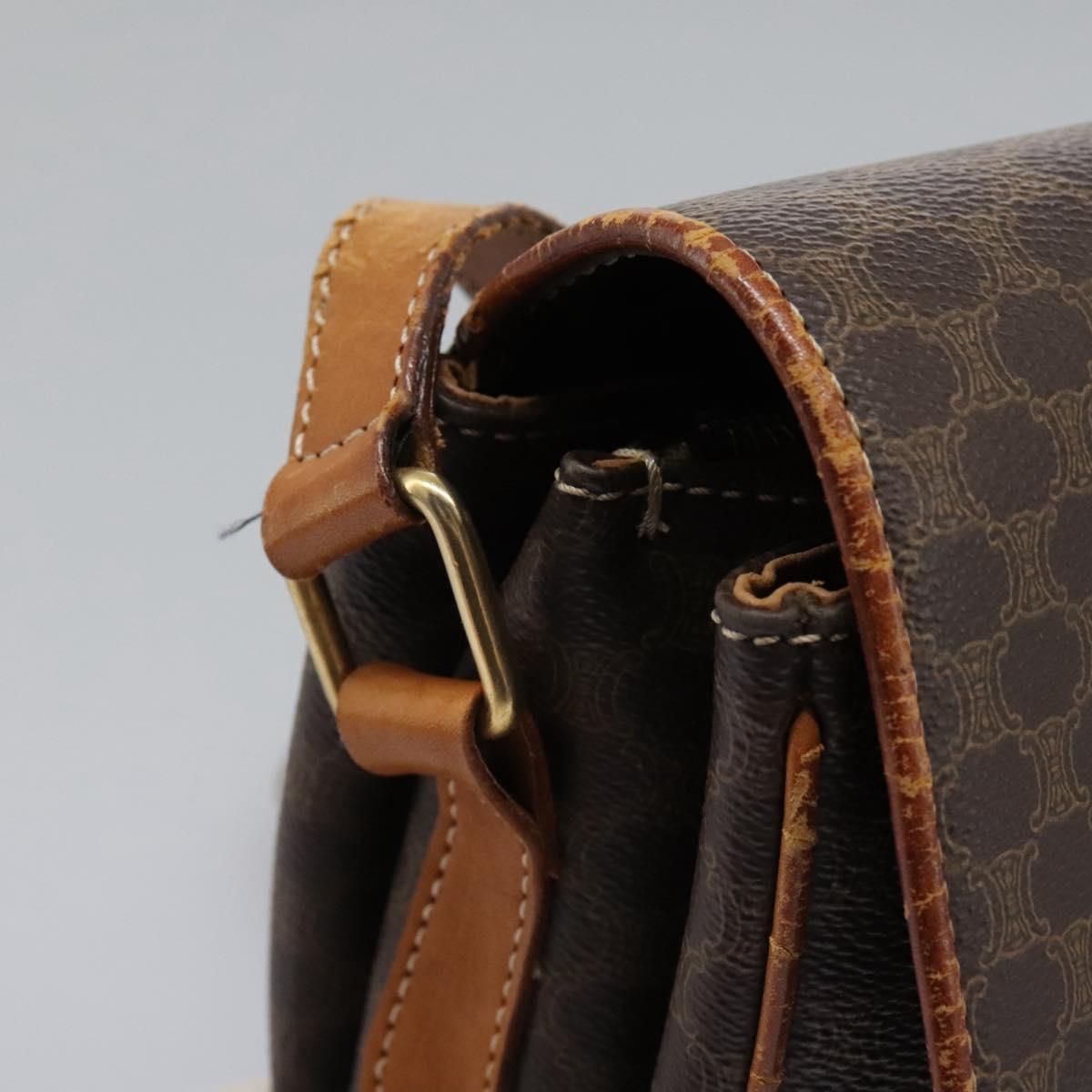 CELINE Macadam Canvas Shoulder Bag PVC Leather Brown Gold Auth 119165