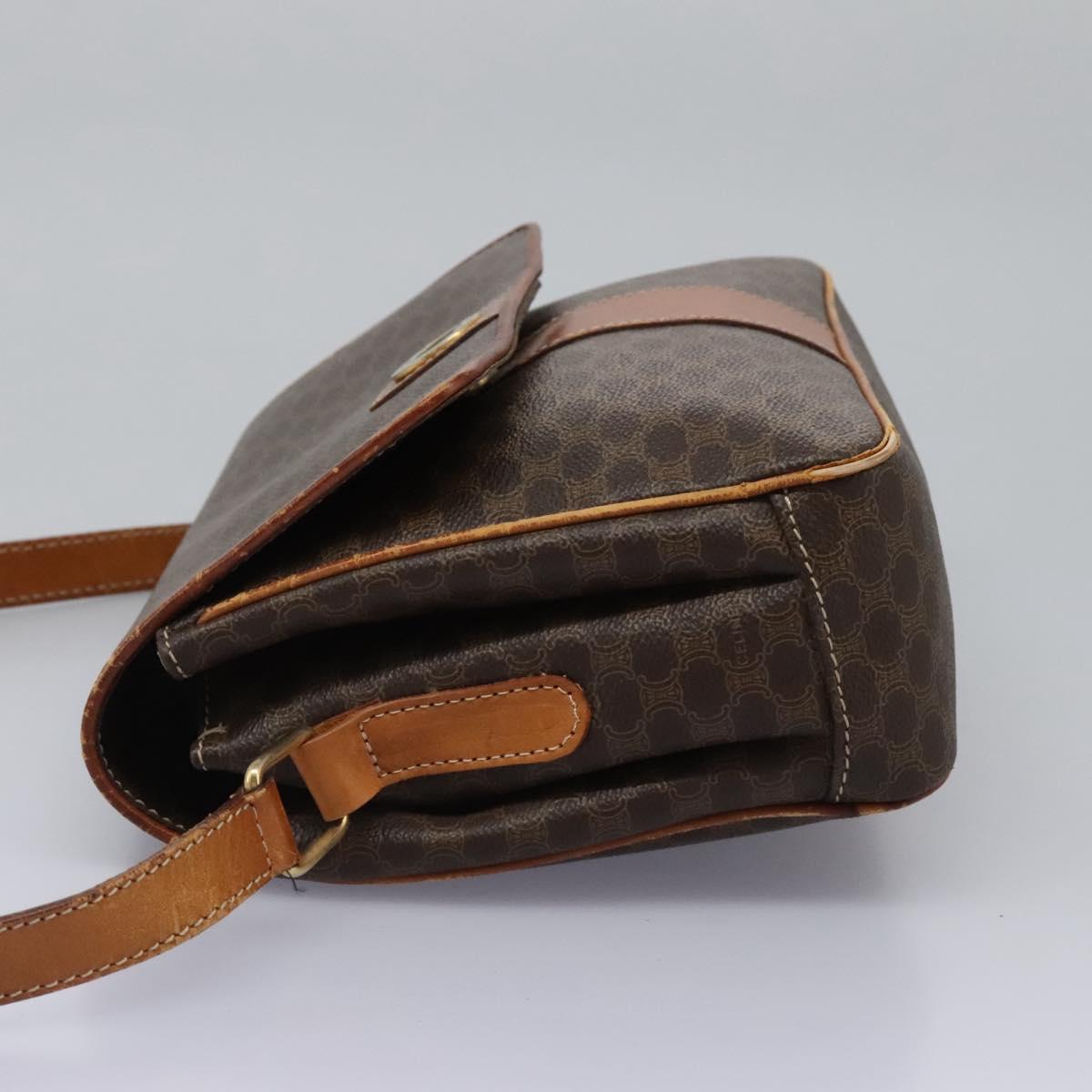 CELINE Macadam Canvas Shoulder Bag PVC Leather Brown Gold Auth 119165