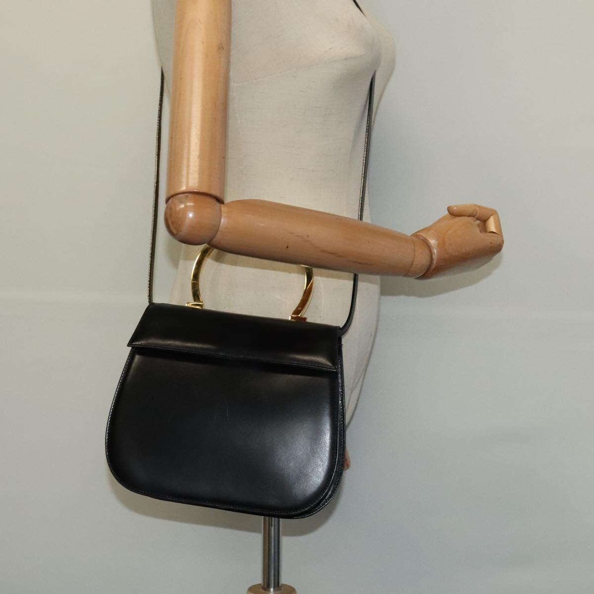 Salvatore Ferragamo Gancini Hand Bag Leather 2way Black Gold Auth 119166