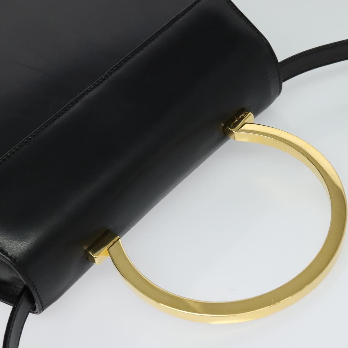 Salvatore Ferragamo Gancini Hand Bag Leather 2way Black Gold Auth 119166