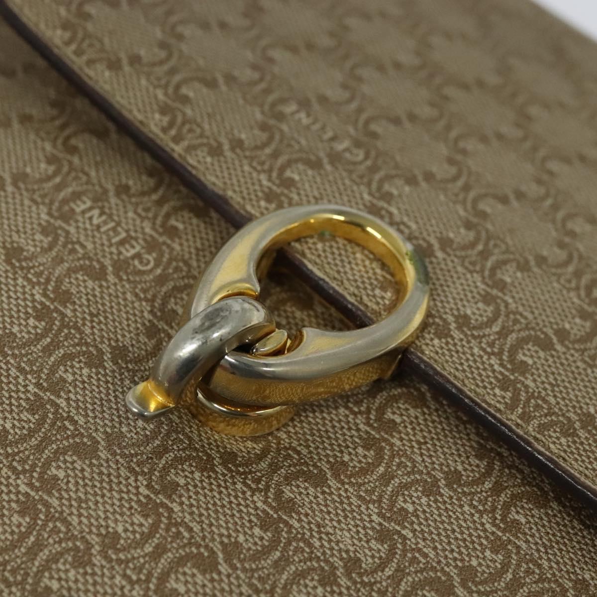 CELINE Macadam Canvas Shoulder Bag PVC Beige Gold Auth 119185