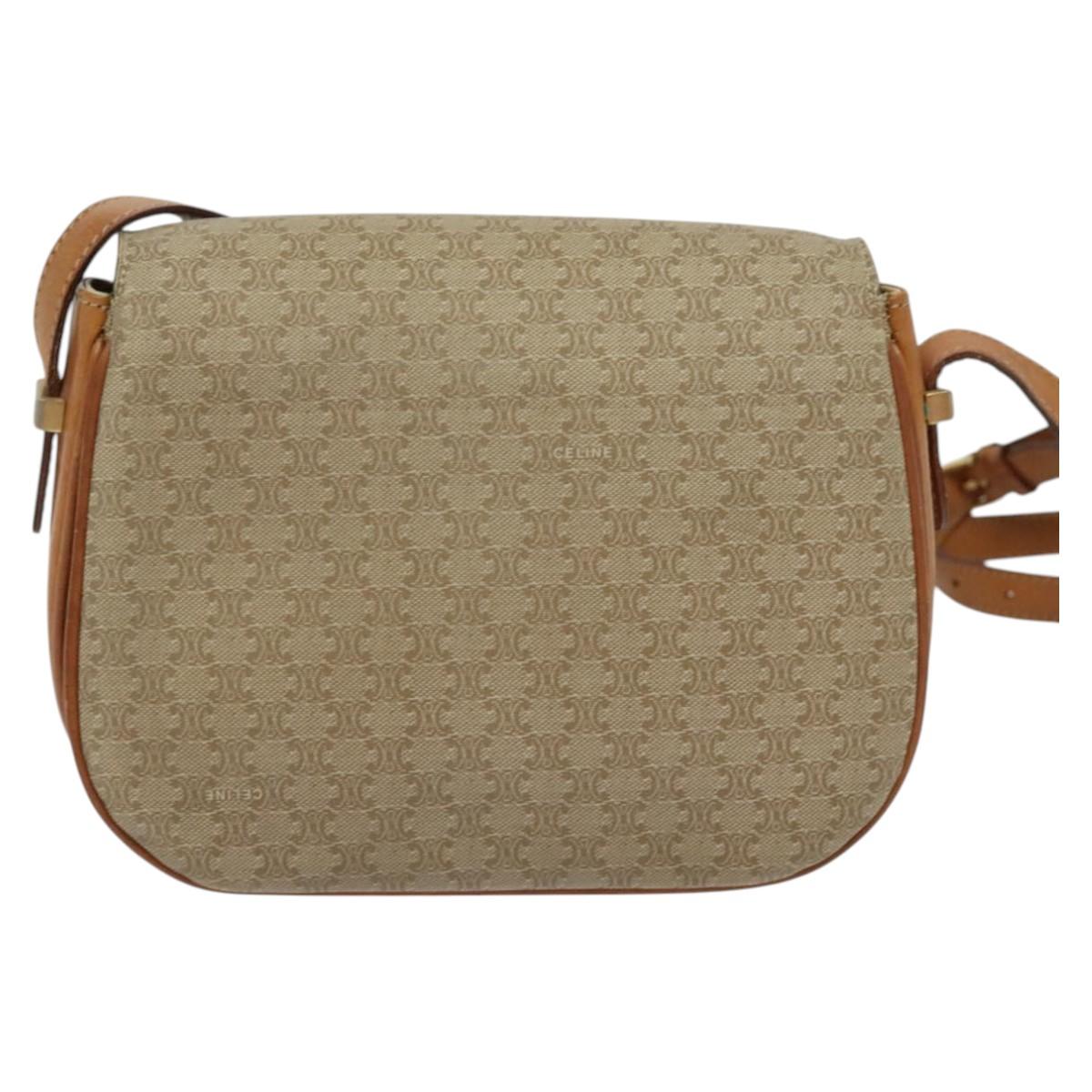 CELINE Macadam Canvas Shoulder Bag PVC Beige Gold Auth 119185