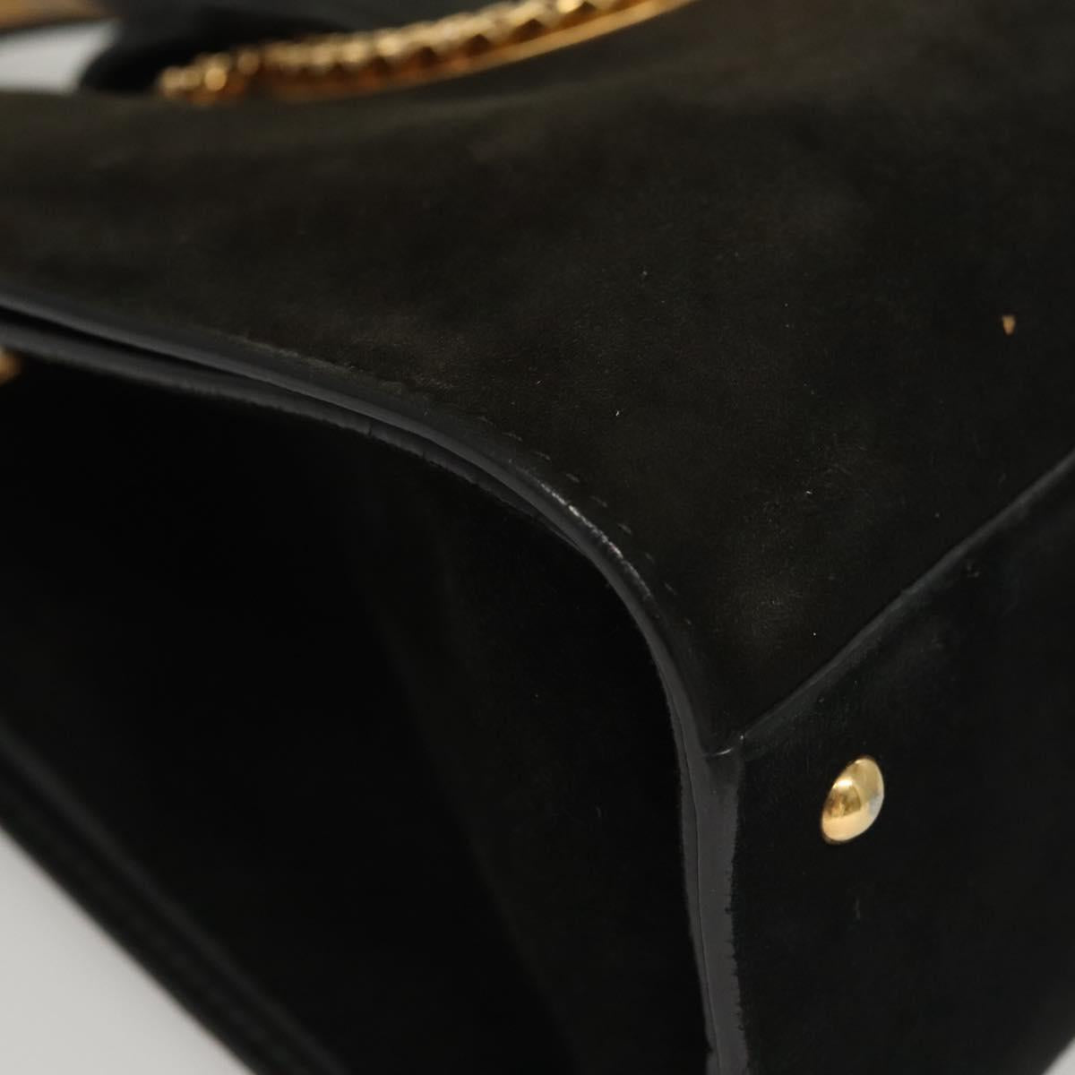 Salvatore Ferragamo Gancini Hand Bag Suede Gold Black Auth 119192