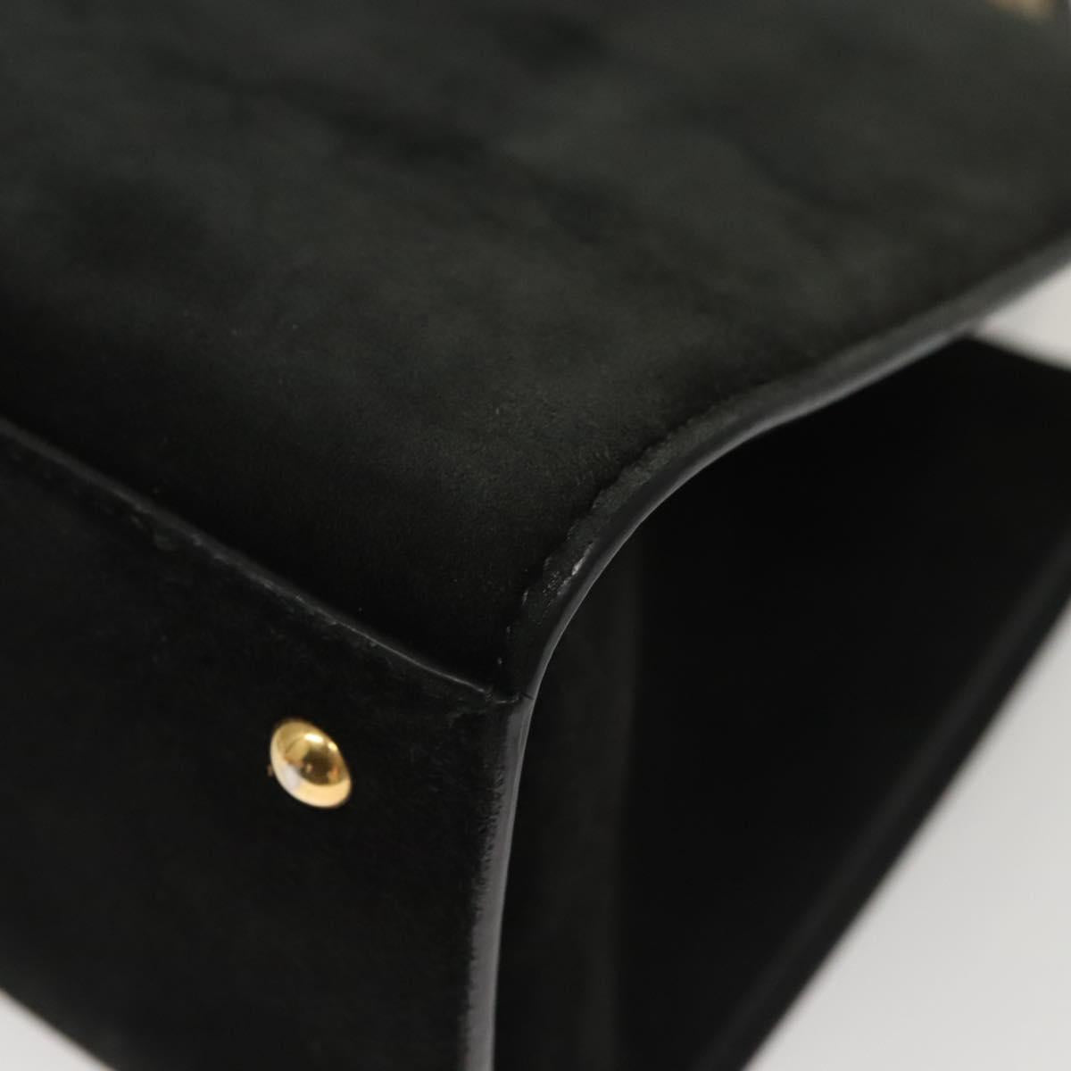 Salvatore Ferragamo Gancini Hand Bag Suede Gold Black Auth 119192