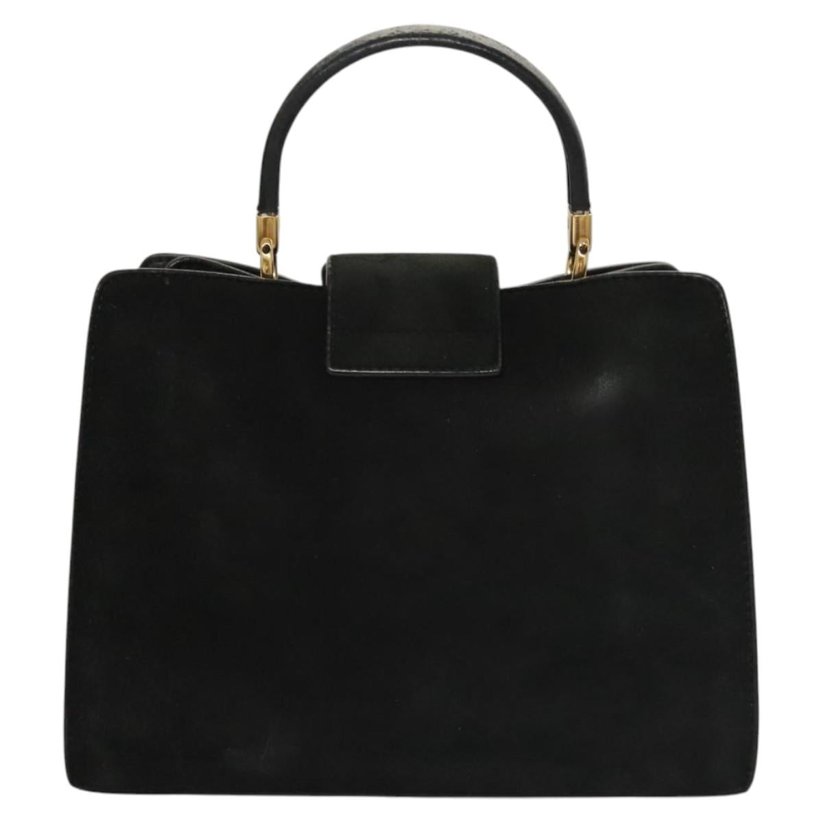 Salvatore Ferragamo Gancini Hand Bag Suede Gold Black Auth 119192