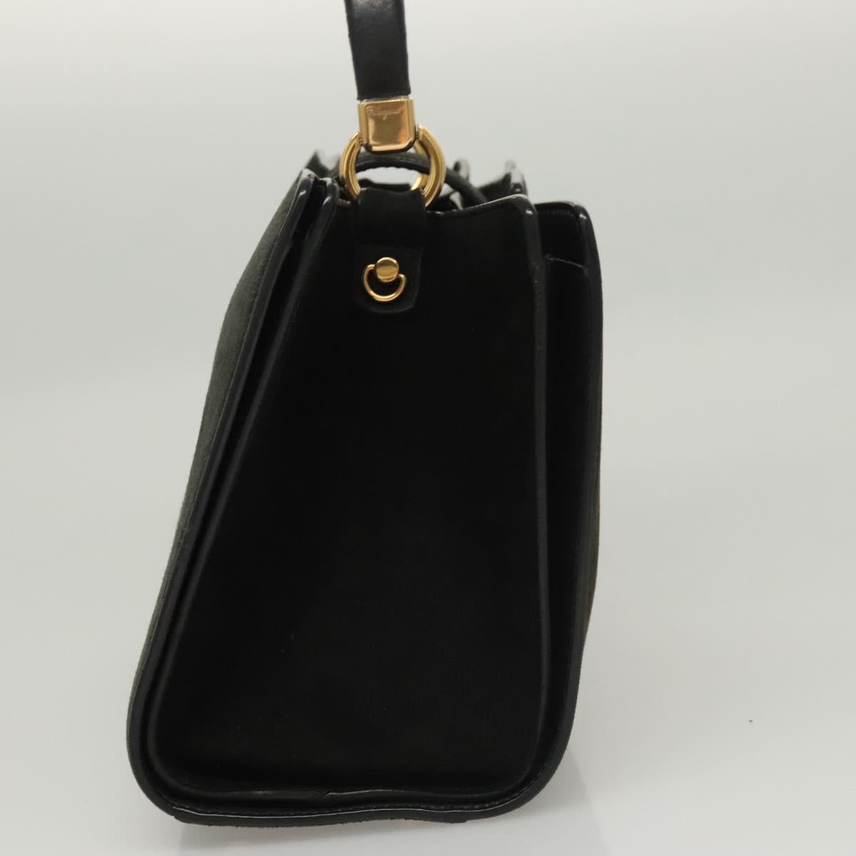 Salvatore Ferragamo Gancini Hand Bag Suede Gold Black Auth 119192