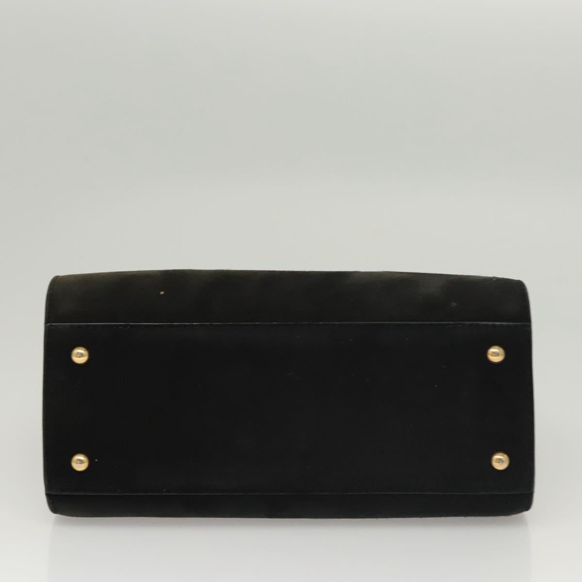 Salvatore Ferragamo Gancini Hand Bag Suede Gold Black Auth 119192
